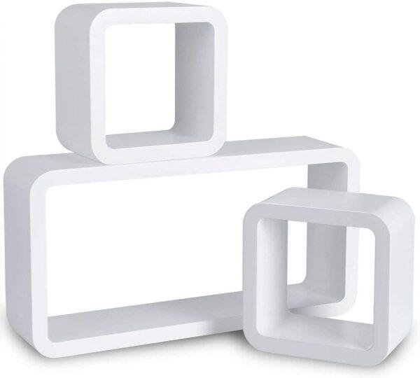 Wandregal Cube Regal 3er Set Würfelregal Hängeregal, Quadratisch Schwebend Design weiß 1